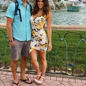 Yellow flower sinched mini dress